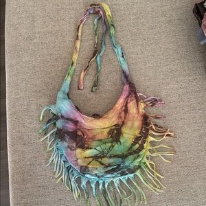 Colorful Tie-Dye Fringe Shoulder Bag by earth divas.